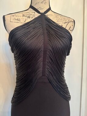 Herve Leger Black Halter Ruched Overlay Dress